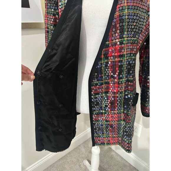 After Five By Julie Duroché Vtg Saks Fifth Avenue Sequined Plaid Blazer Jacket S - Picture 8 of 16
